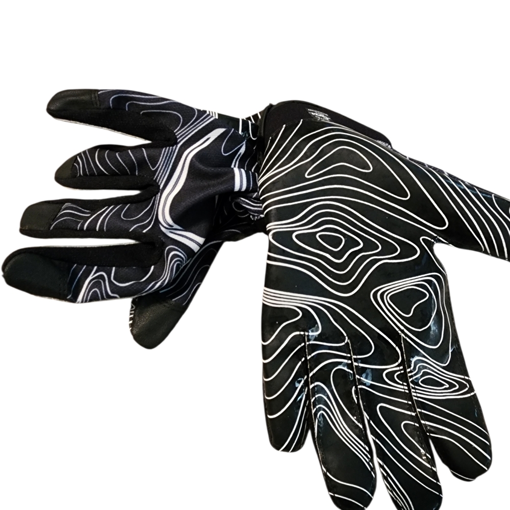 Men's Black Performance Gloves with White Topographic Print